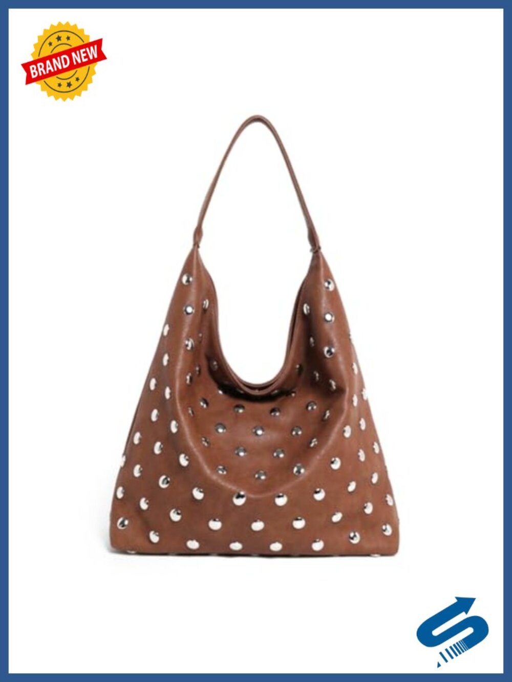 Studded Hobo Bag Vegan Faux Leather Shoulder Handbag Slouchy Purse
